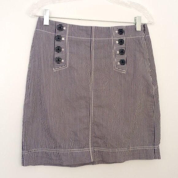 Talbots Navy & White Nautical Seersucker Striped Skirt - Picture 1 of 7